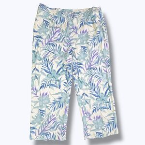 August Silk Pants Womens L 100% Silk Tropical Resortwear Beach Vacation Boho